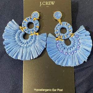 J. Crew Cornflower Blue Raffia Fan Earrings